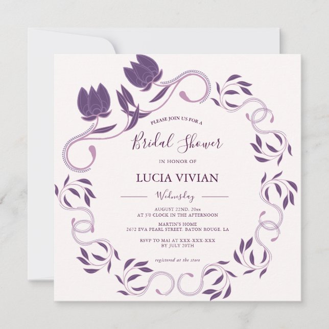 Elegante Invitación de ducha de novia con flores v (Anverso)