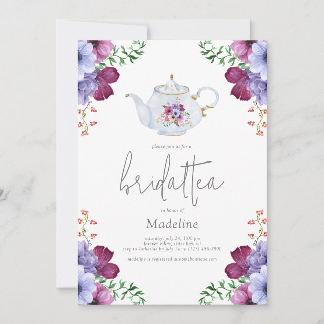 Elegante Invitación de ducha de novia con té de no (Anverso)