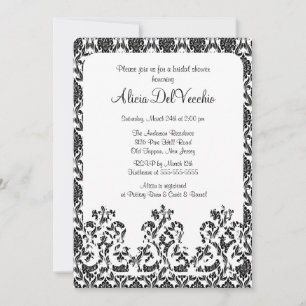 Elegante invitación de ducha de novia Damask negro