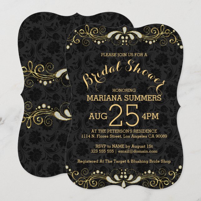 Elegante invitación de ducha de novia de encaje ne (Anverso / Reverso)