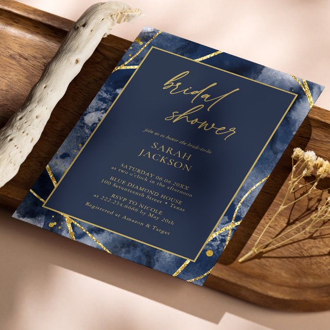 Elegante invitación de ducha de novia de la Marina (Elegant Navy & Gold Bridal Shower Invitation Personalized)