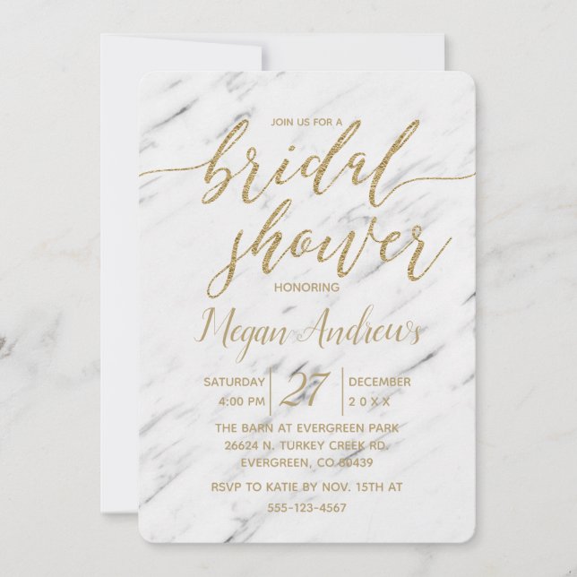 Elegante Invitación de ducha de novia de mármol bl (Anverso)