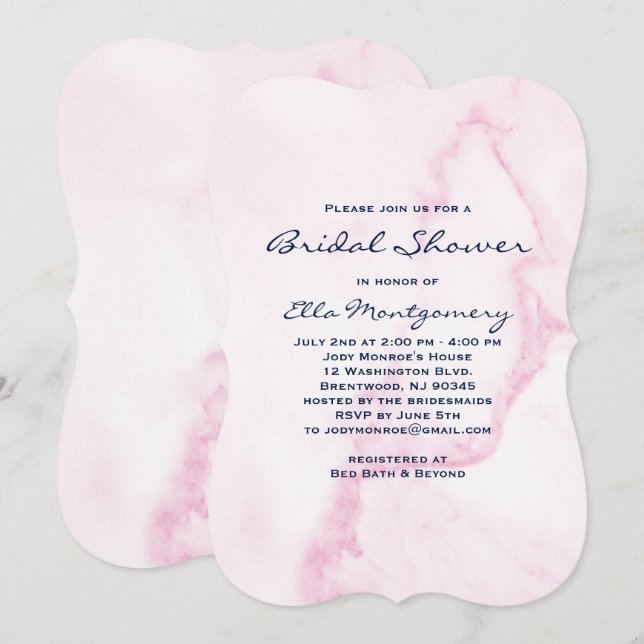 Elegante Invitación de ducha de novia de mármol ro (Anverso / Reverso)