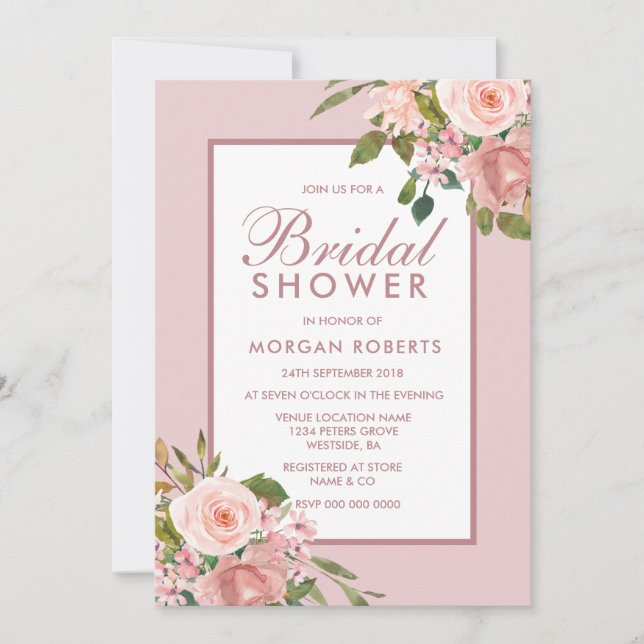 Elegante Invitación de ducha de novia dorada rosa  (Anverso)