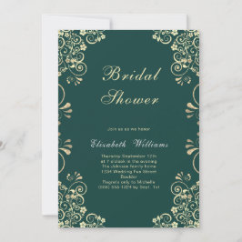 Elegante Invitación de ducha de novia dorada verde