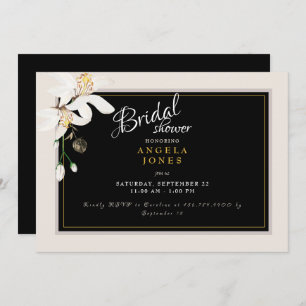 Elegante Invitación de ducha de novia en negro y c