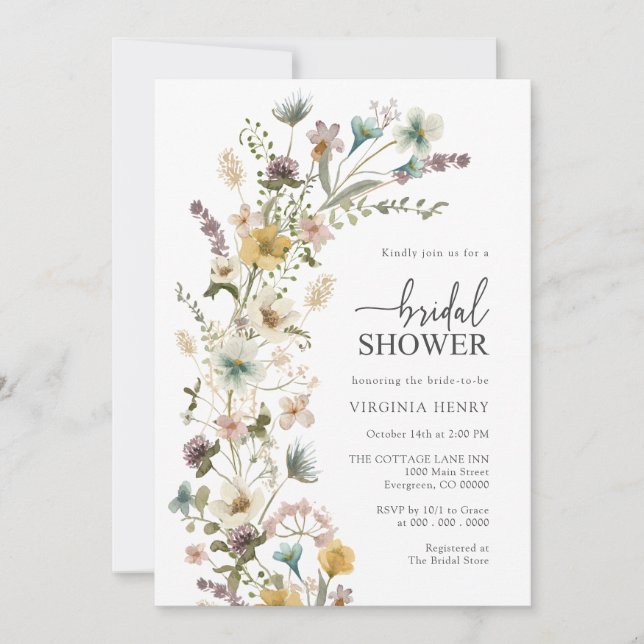 Elegante Invitación de ducha de novia floral (Anverso)