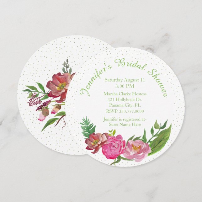 Elegante Invitación de ducha de novia floral (Anverso / Reverso)