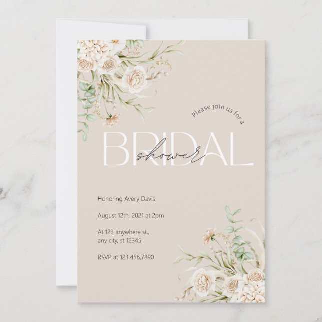 Elegante Invitación de ducha de novia floral (Anverso)