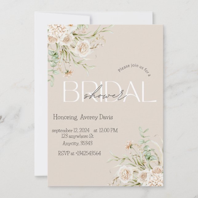 Elegante Invitación de ducha de novia floral (Anverso)