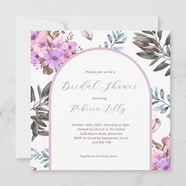 Elegante Invitación de ducha de novia floral (Anverso)