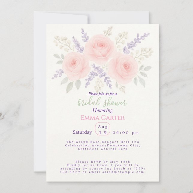 Elegante Invitación de ducha de novia floral (Anverso)