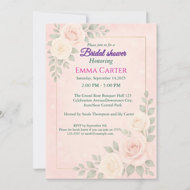 Elegante Invitación de ducha de novia floral (Anverso)