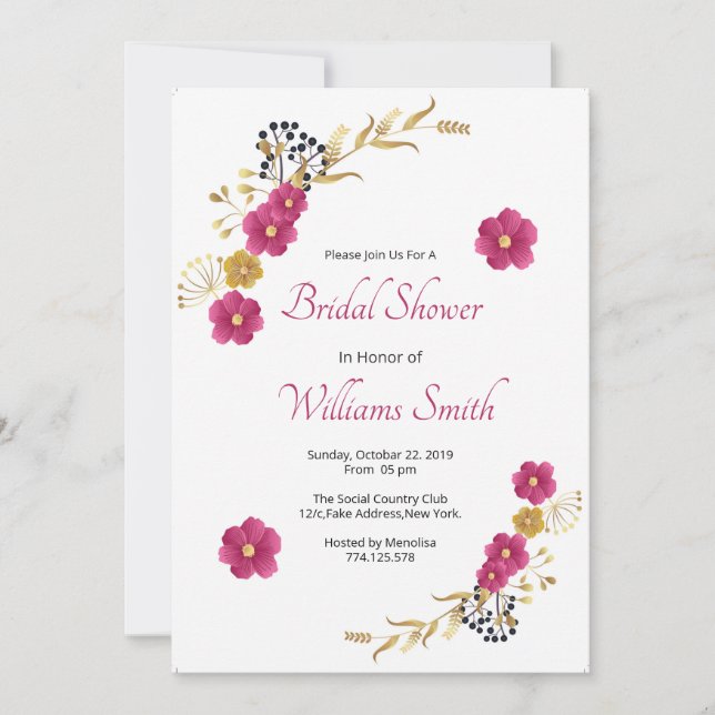 Elegante Invitación de ducha de novia floral (Anverso)