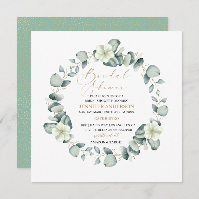 Elegante Invitación de ducha de novia floral de Ec (Anverso / Reverso)