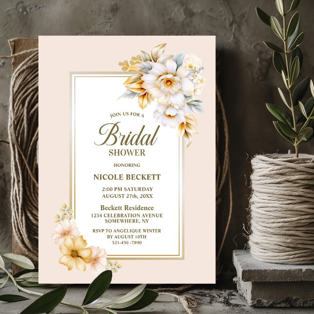 Elegante Invitación de ducha de novia floral de or (Subido por el creador)