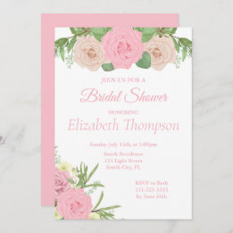 Elegante Invitación de ducha de novia floral rosa 