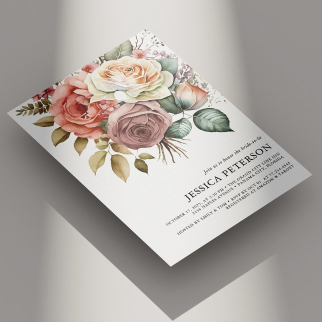 Elegante Invitación de ducha de novia floral vinta (Elegant Vintage Floral Bridal Shower Invitation)