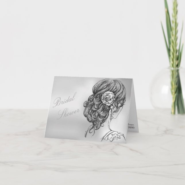 Elegante Invitación de ducha de novia plateada (Anverso)