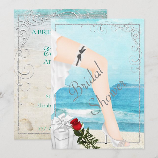 Elegante Invitación de ducha de novia plateada (Anverso / Reverso)