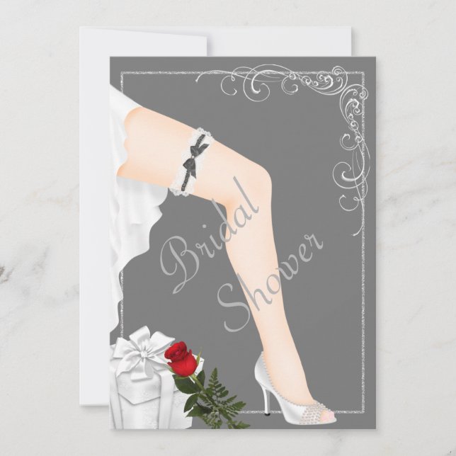 Elegante Invitación de ducha de novia plateada (Anverso)