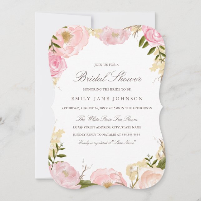 Elegante Invitación de ducha de novia rosa rosa (Anverso)