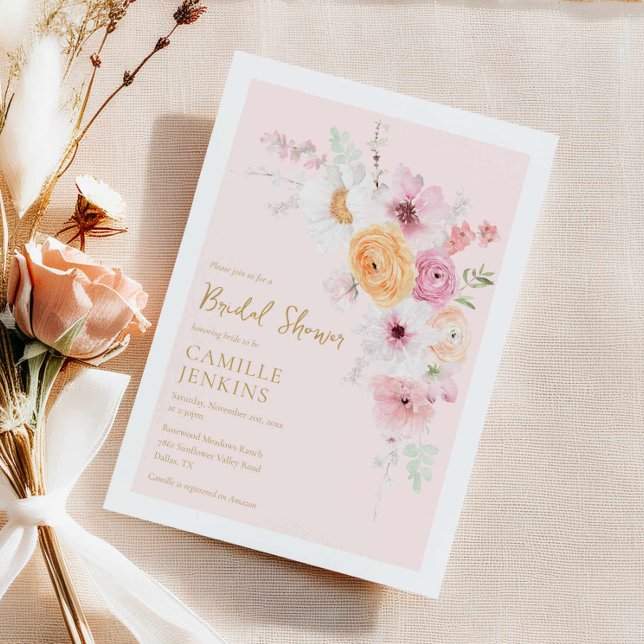 Elegante Invitación de ducha de novias con flores  (Spring Floral Garden Bridal Shower Invitation)