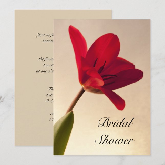 Elegante Invitación de ducha de novias con tulipan (Anverso / Reverso)