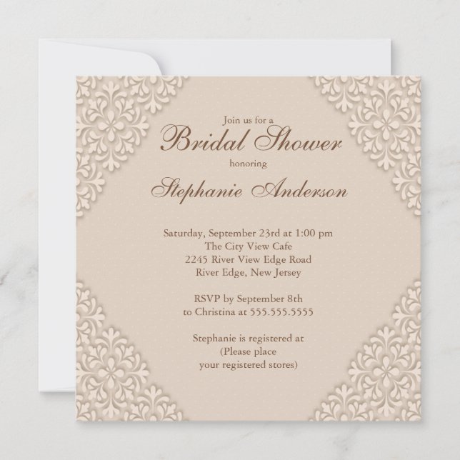 Elegante invitación de ducha matrimonial Damasco m (Anverso)