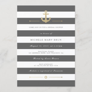 Elegante invitación de ducha Náutica a rayas grise