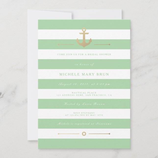 Elegante Invitación de ducha Náutica con estampado (Anverso)