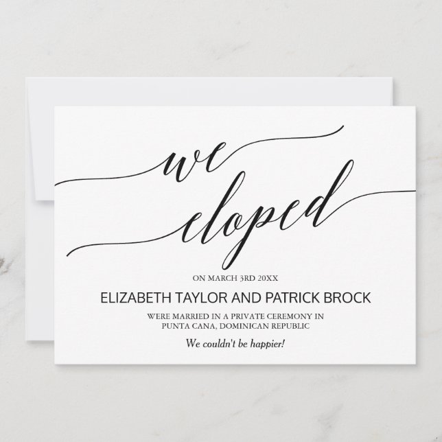 Elegante Invitación de Elopement de Caligrafía Neg (Anverso)
