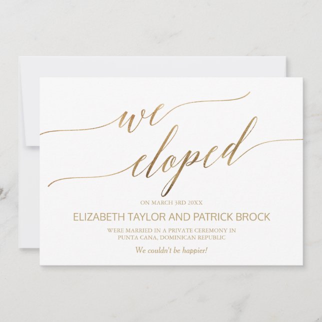Elegante Invitación de Elopement Gold Calligraphy (Anverso)