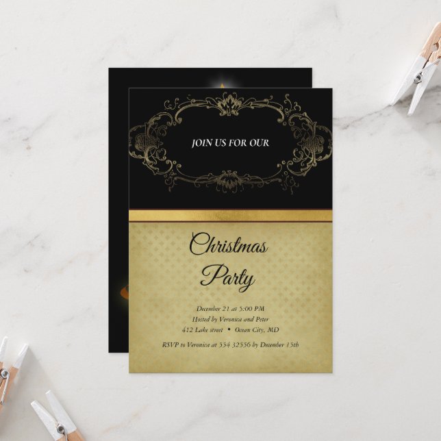 Elegante invitación de estrellas negras secuenciad (Anverso/Reverso In Situ)