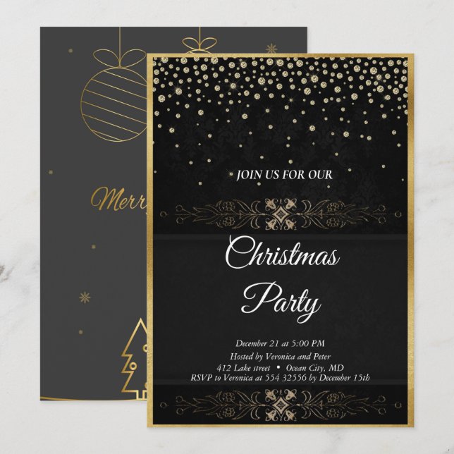Elegante invitación de estrellas negras secuenciad (Anverso / Reverso)
