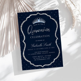 Elegante invitación de faux silver tiara Quinceane