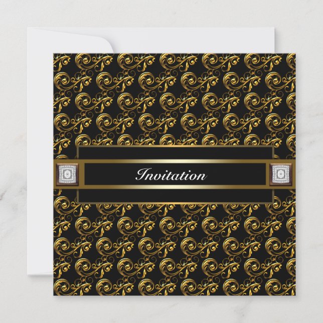 Elegante Invitación de Fiesta con Diamantes de Rem (Anverso)