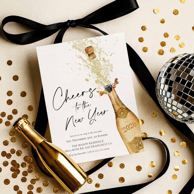 Elegante invitación de fiesta de Año Nuevo (New Years Black and Gold Invitation)