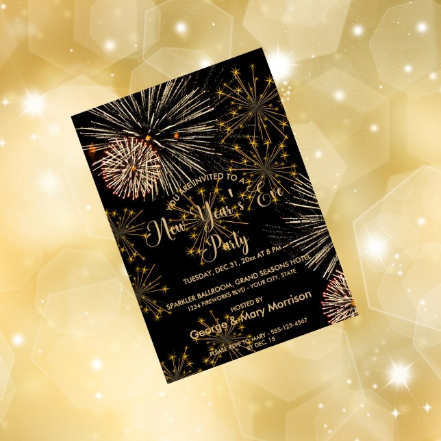 Elegante invitación de fiesta de Año Nuevo de Oro  (Subido por el creador)