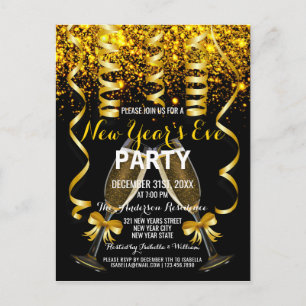 Elegante invitación de fiesta de Año Nuevo Negro d