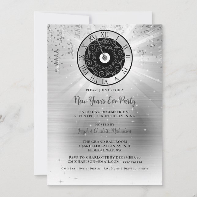 Elegante invitación de fiesta de Año Nuevo Platead (Anverso)
