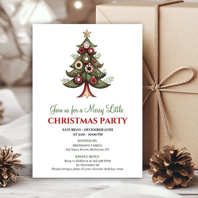 Elegante invitación de fiesta de árbol de Navidad  (Elegant artistic Christmas tree holiday invitation)