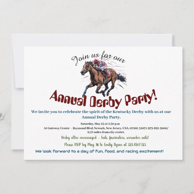 Elegante invitación de fiesta de caballos de raza  (Anverso)