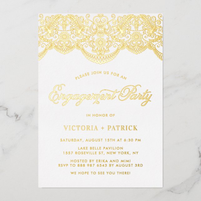 Elegante Invitación de Fiesta de Compromiso con En (Anverso)