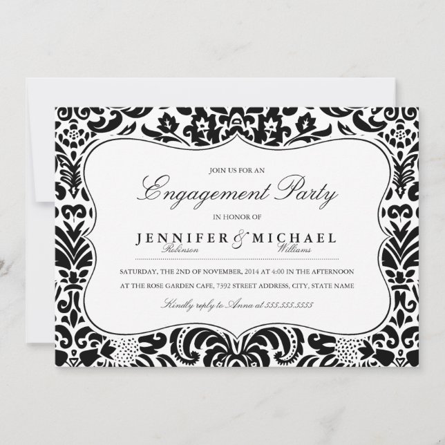 Elegante invitación de fiesta de compromiso de Dam (Anverso)
