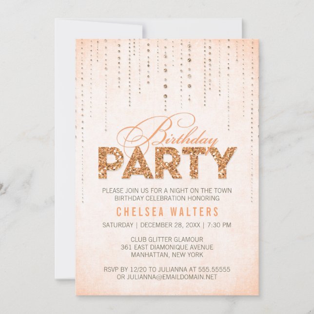 Elegante invitación de fiesta de cumpleaños de Pur (Anverso)