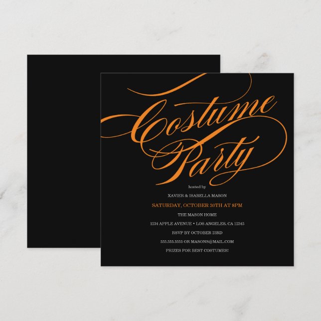 Elegante invitación de fiesta de disfraces de guio (Anverso / Reverso)