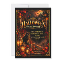 Elegante invitación de fiesta de Halloween gato ne