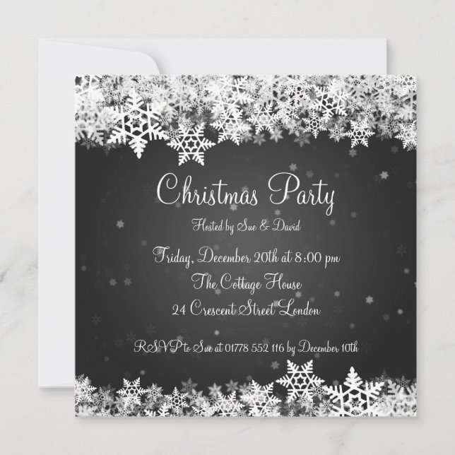 Elegante invitación de fiesta de invierno copos de (Anverso)