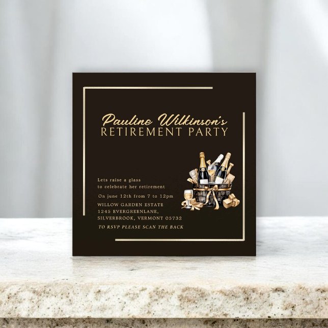 Elegante Invitación de Fiesta de Jubilación con Ch (Subido por el creador)